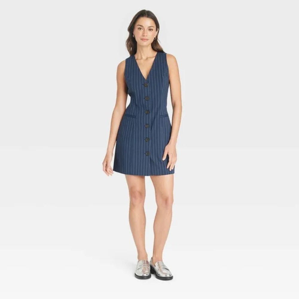 NEW A New Day‎ Navy Pinstripe Button-Down Mini Dress Size XL